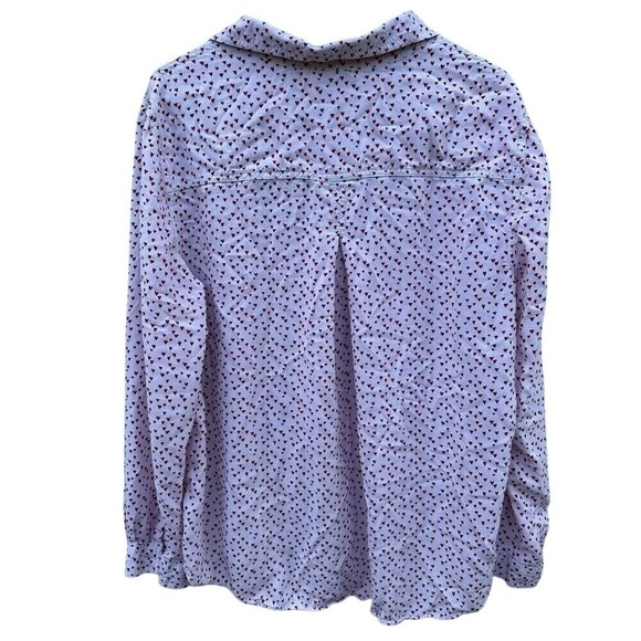 BeachLunchLounge Heart Print Button Up Shirt Pink‎ Red Long Sleeve Viscose XL - Picture 2 of 4